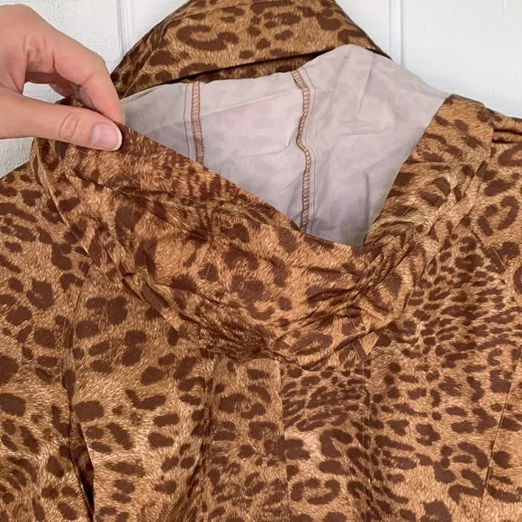 Leopard Print Raincoat with Packable Hood and Gold Zipper / Snap Accents - Picture 5 of 5